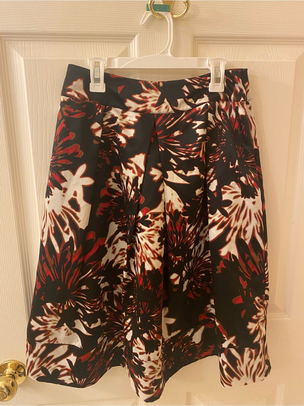 Worthington Black, White & Burgundy Floral A-Line Skirt